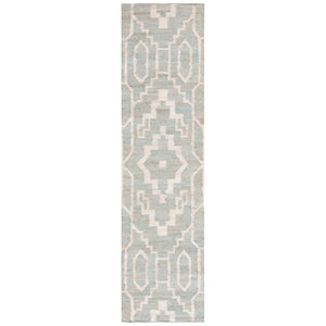 Handwoven Jute & Wool Rug with Geometric Pattern in Light Blue & Ivory – Flatweave