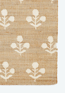 Handwoven Jute & Wool Rug with Floral Pattern in Natural & Ivory – Flatweave