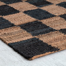 Load image into Gallery viewer, Handwoven Jute &amp; Wool Rug with Checkerboard Pattern in Black &amp; Brown – Flatweave
