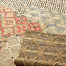 Load image into Gallery viewer, Handwoven Jute &amp; Wool Rug with Multicolor Medallion Pattern – Flatweave
