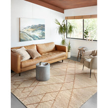 Load image into Gallery viewer, Handwoven Jute &amp; Wool Rug with Abstract Line Pattern in Beige – Flatweave
