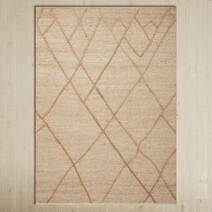 Handwoven Jute & Wool Rug with Abstract Line Pattern in Beige – Flatweave