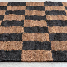 Load image into Gallery viewer, Handwoven Jute &amp; Wool Rug with Checkerboard Pattern in Black &amp; Brown – Flatweave
