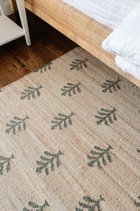 Handwoven Jute & Wool Rug with Tree Motif in Natural & Green – Flatweave