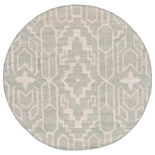 Load image into Gallery viewer, Handwoven Jute &amp; Wool Rug with Geometric Pattern in Light Blue &amp; Ivory – Flatweave
