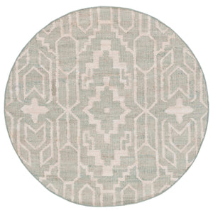 Handwoven Jute & Wool Rug with Geometric Pattern in Light Blue & Ivory – Flatweave