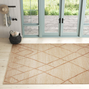 Handwoven Jute & Wool Rug with Abstract Line Pattern in Beige – Flatweave