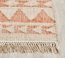 Load image into Gallery viewer, Handwoven Jute &amp; Cotton Rug with Tribal Design in Natural &amp; Terracotta – Flatweave
