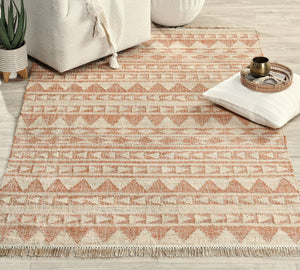 Handwoven Jute & Cotton Rug with Tribal Design in Natural & Terracotta – Flatweave