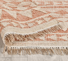 Load image into Gallery viewer, Handwoven Jute &amp; Cotton Rug with Tribal Design in Natural &amp; Terracotta – Flatweave
