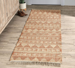 Handwoven Jute & Cotton Rug with Tribal Design in Natural & Terracotta – Flatweave