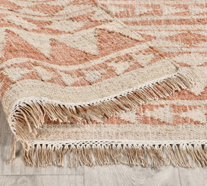 Handwoven Jute & Cotton Rug with Tribal Design in Natural & Terracotta – Flatweave