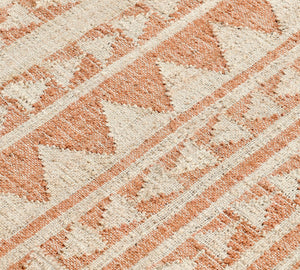 Handwoven Jute & Cotton Rug with Tribal Design in Natural & Terracotta – Flatweave