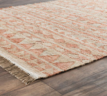 Load image into Gallery viewer, Handwoven Jute &amp; Cotton Rug with Tribal Design in Natural &amp; Terracotta – Flatweave
