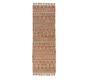 Handwoven Jute & Cotton Rug with Tribal Design in Natural & Terracotta – Flatweave