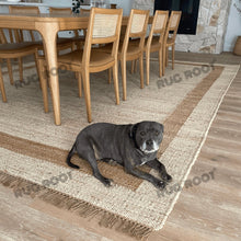 Load image into Gallery viewer, Handwoven Jute Rug with Natural Border – Minimalist Flatweave Design
