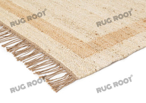 Handwoven Jute Rug with Natural Border – Minimalist Flatweave Design