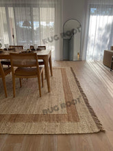 Load image into Gallery viewer, Handwoven Jute Rug with Natural Border – Minimalist Flatweave Design
