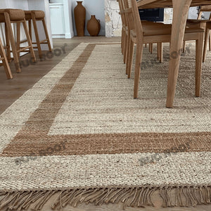 Handwoven Jute Rug with Natural Border – Minimalist Flatweave Design