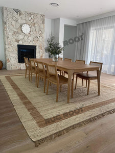 Handwoven Jute Rug with Natural Border – Minimalist Flatweave Design