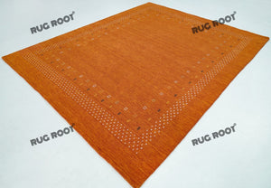 Moroccan Sun | Handwoven Orange Wool Gabbeh Rug with Playful Border Design