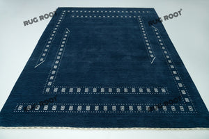 Minimalist Tribal Charm | Blue Gabbeh Rug with White Border for Serene Living Spaces