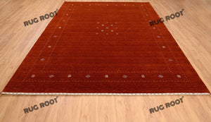 Handcrafted Simplicity | Oversized Gabbeh Rug in Burnt Sienna with Minimalist Design