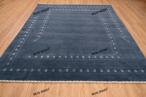 Handwoven Serenity | Large Gabbeh Area Rug in Soft Blue Grey Wool