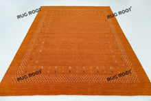 Load image into Gallery viewer, Moroccan Sun | Handwoven Orange Wool Gabbeh Rug with Playful Border Design
