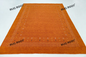 Moroccan Sun | Handwoven Orange Wool Gabbeh Rug with Playful Border Design