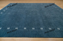 Load image into Gallery viewer, Modern Minimalist | Quick Ship Blue Gabbeh Rug with Soft Pile and Ivory Border
