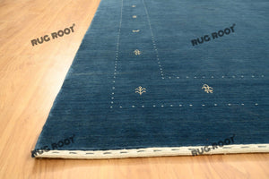 Coastal Chic | Modern Gabbeh Rug in Deep Blue with Subtle Embroidered Accents