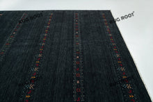 Load image into Gallery viewer, Tribal Elegance | Handwoven Charcoal Gabbeh Rug with Geometric Motifs
