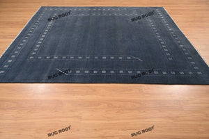 Handwoven Serenity | Large Gabbeh Area Rug in Soft Blue Grey Wool