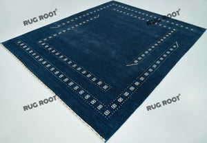 Minimalist Tribal Charm | Blue Gabbeh Rug with White Border for Serene Living Spaces