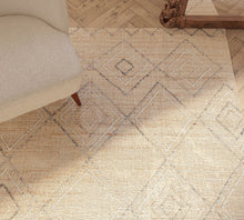 Load image into Gallery viewer, Handwoven Jute &amp; Wool Rug with Diamond Pattern in Natural &amp; Gray – Flatweave
