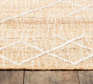 Handwoven Jute & Wool Rug with Minimalist Line Design in Natural & Ivory – Flatweave