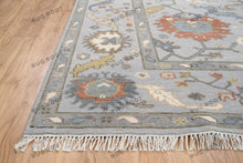 Load image into Gallery viewer, Handcrafted Turkish Oushak | Neutral Silver with Gray, Blue, Gold, and Rust Accents | Muted Modern Area Rug
