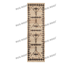 Handwoven Jute & Wool Rug with Tribal Diamond Border Design - Beige & Brown