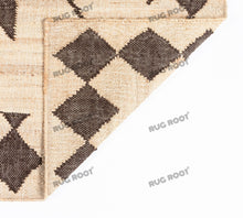 Load image into Gallery viewer, Handwoven Jute &amp; Wool Rug with Tribal Diamond Border Design - Beige &amp; Brown
