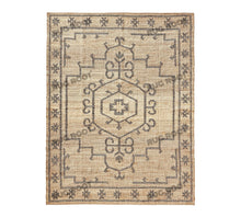 Load image into Gallery viewer, Handwoven Jute &amp; Wool Rug with Vintage Medallion Design - Beige &amp; Charcoal
