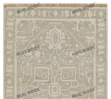 Load image into Gallery viewer, Handwoven Wool &amp; Jute Rug with Intricate Geometric Design in Soft Green &amp; Ivory – Flatweave
