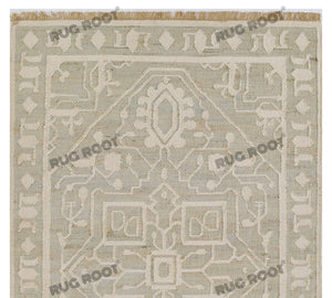 Handwoven Wool & Jute Rug with Intricate Geometric Design in Soft Green & Ivory – Flatweave