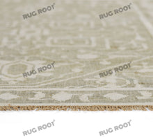 Load image into Gallery viewer, Handwoven Wool &amp; Jute Rug with Intricate Geometric Design in Soft Green &amp; Ivory – Flatweave
