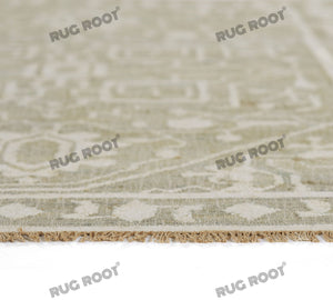 Handwoven Wool & Jute Rug with Intricate Geometric Design in Soft Green & Ivory – Flatweave