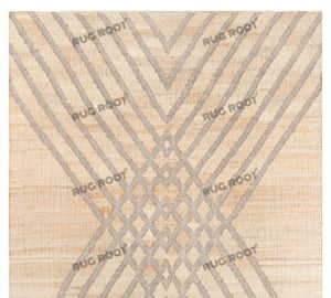 Handwoven Jute & Wool Rug with Geometric Radiating Lines - Beige & Gray