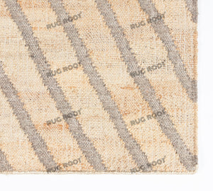 Handwoven Jute & Wool Rug with Geometric Radiating Lines - Beige & Gray