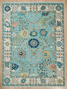 Oushak Rugs Aqua Hand Knotted Carpet