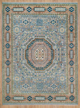 Load image into Gallery viewer, Silver Grey Oriental Rug with Rust Border | Hand-Knotted Design for Spacious Living Rooms
