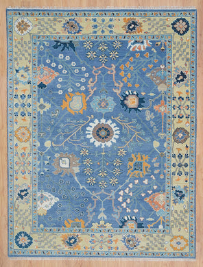 Oushak Hand Knotted Rugs | Blue Color